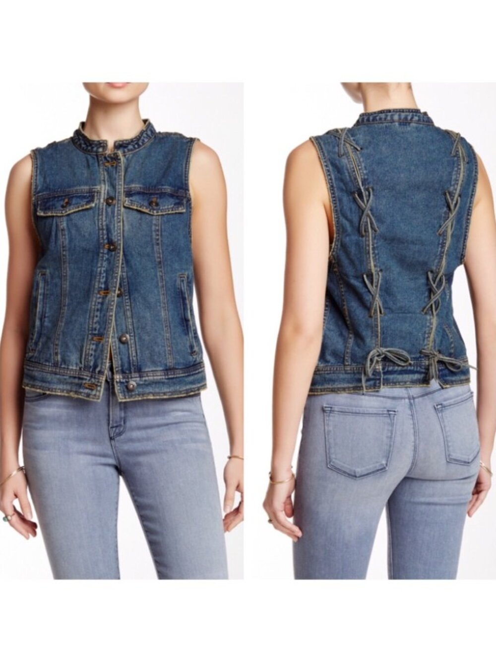 Free People Indigo Lace Up Denim Vest Size S